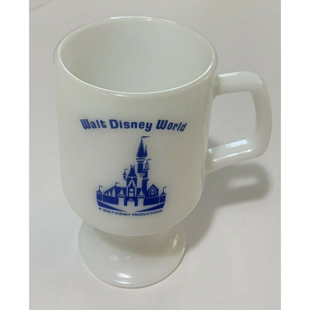 Vintage Walt Disney World Milk Glass Productions Cup Mug Blue Cinderella Castle